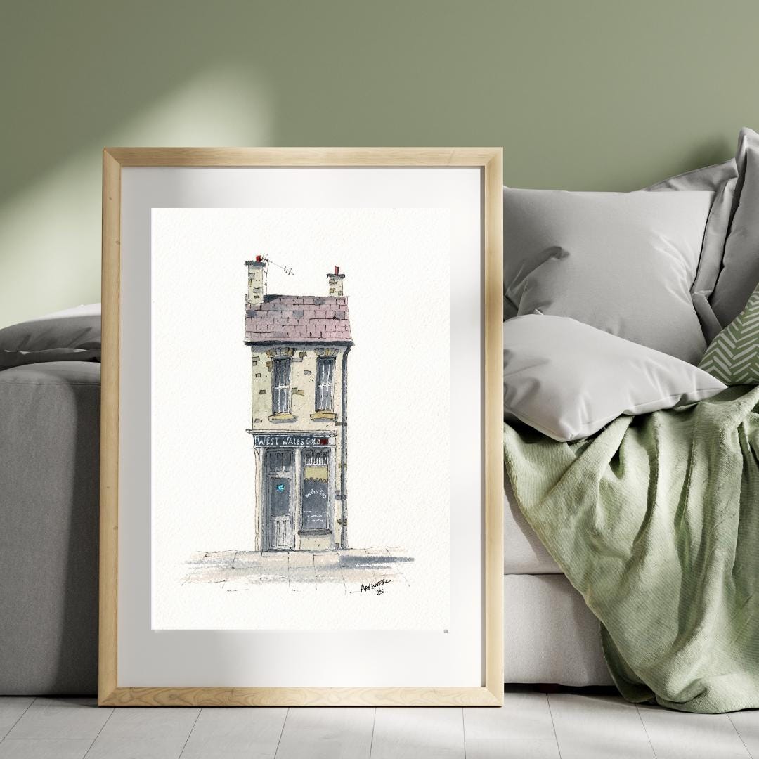 Quirky Painting of West Wales Gold shop in Lampeter, West Wales