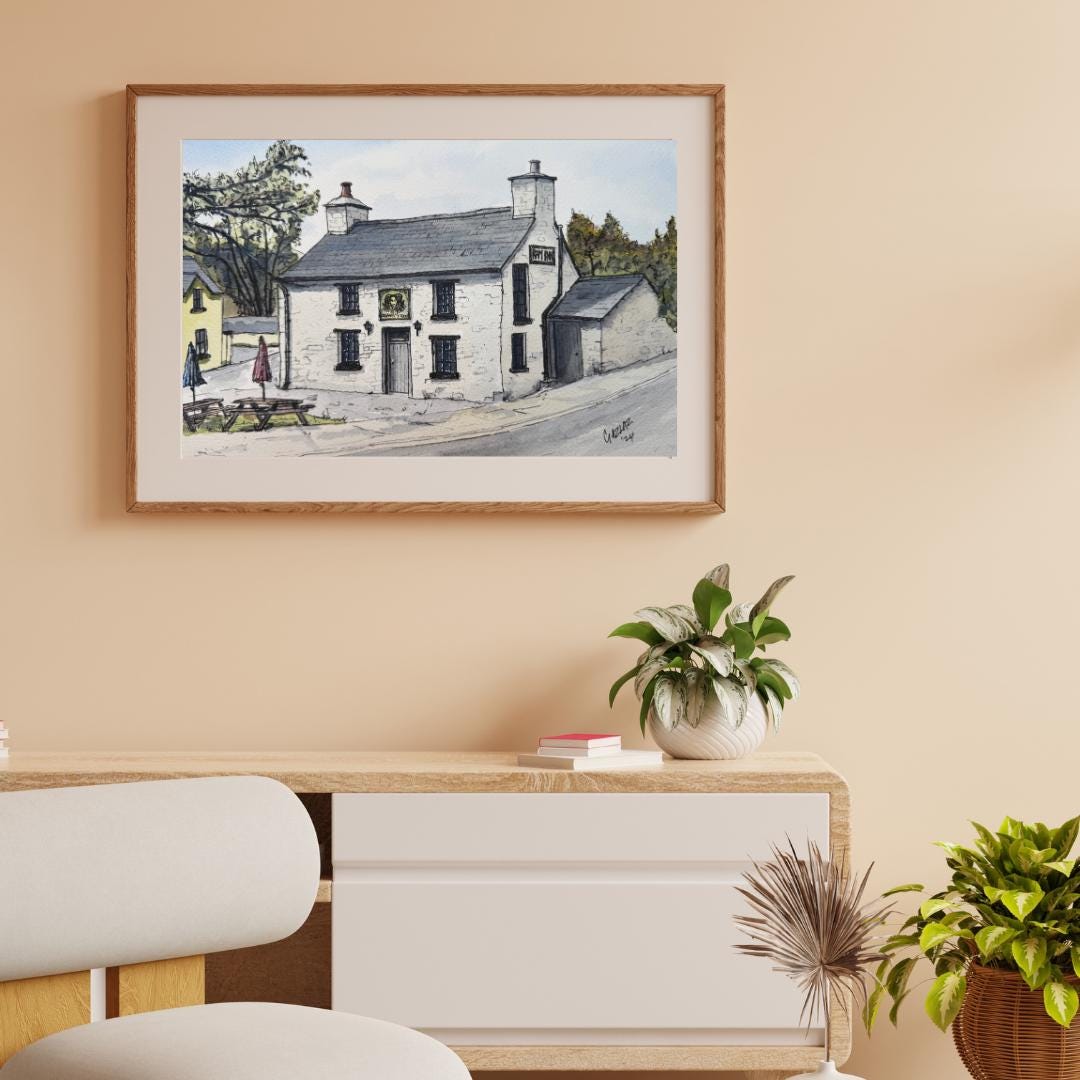 Original A4 Watercolour of the Ram Inn Cwmann Lampeter West Wales