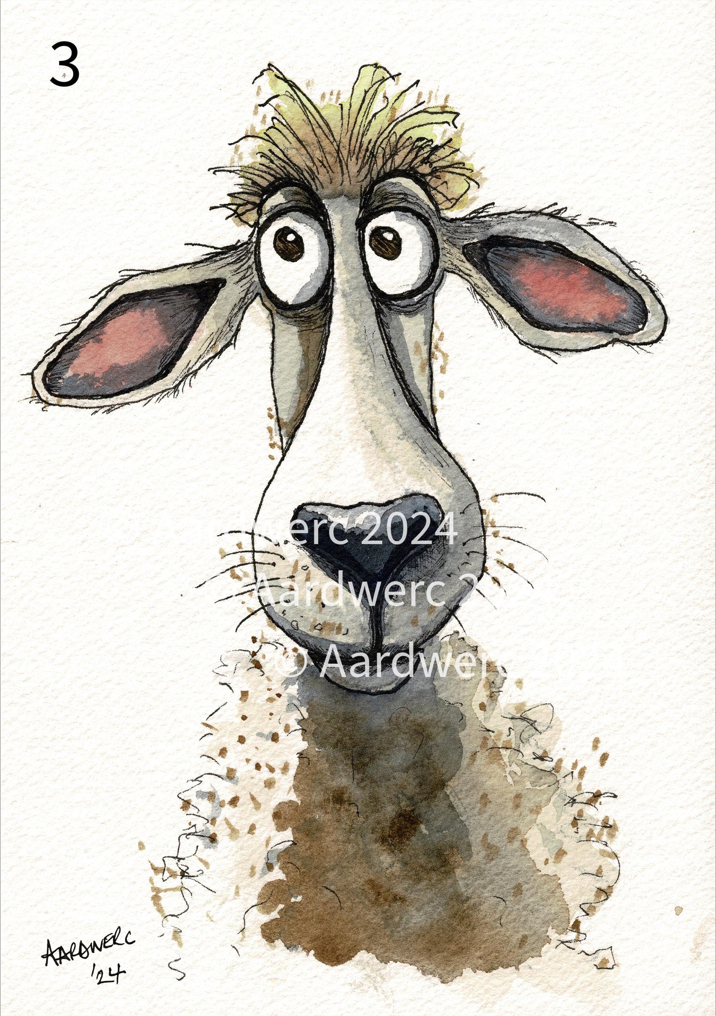 Cute Sheep Caricature Watercolour Prints