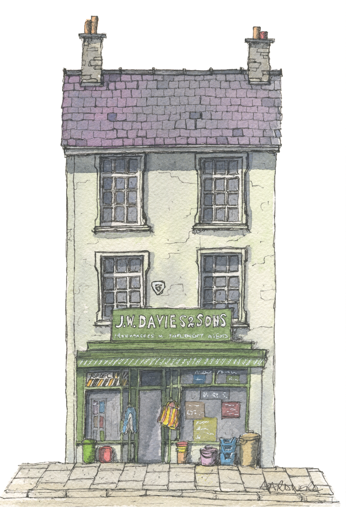 Quirky Painting of J W Davies, Ironmongers in Lampeter, West Wales