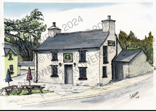 Watercolour Print of the  Ram Inn Cwmann Lampeter West Wales