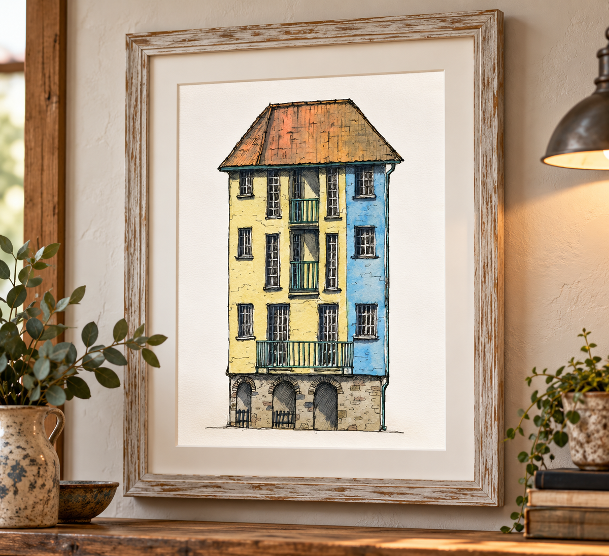 Welsh Quirky caricature style prints of Portmeirion Wales Digital Download