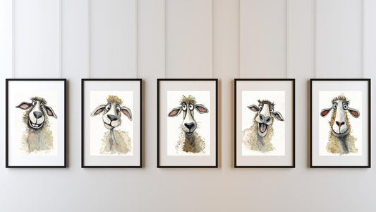 Cute Sheep Caricature Watercolour Prints