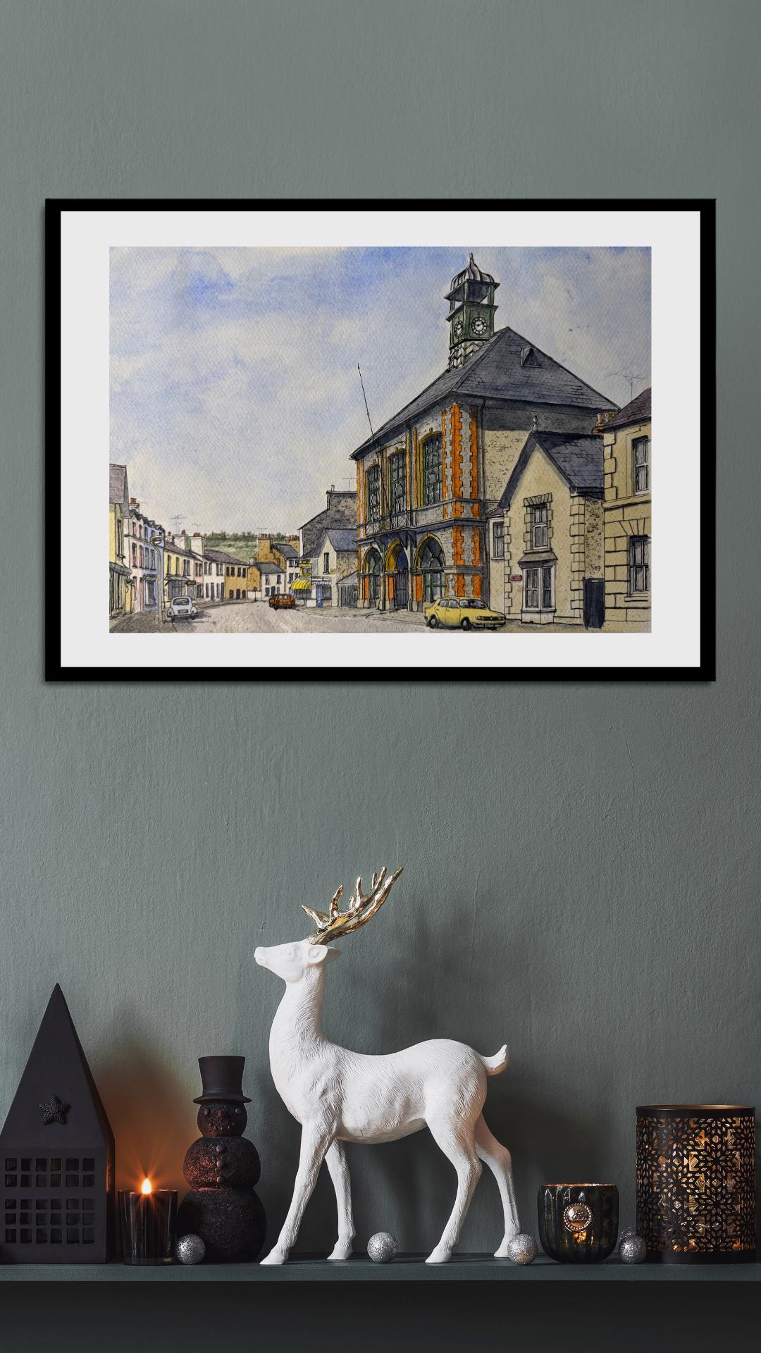 Street Watercolour Painting High Street Lampeter Digital Download