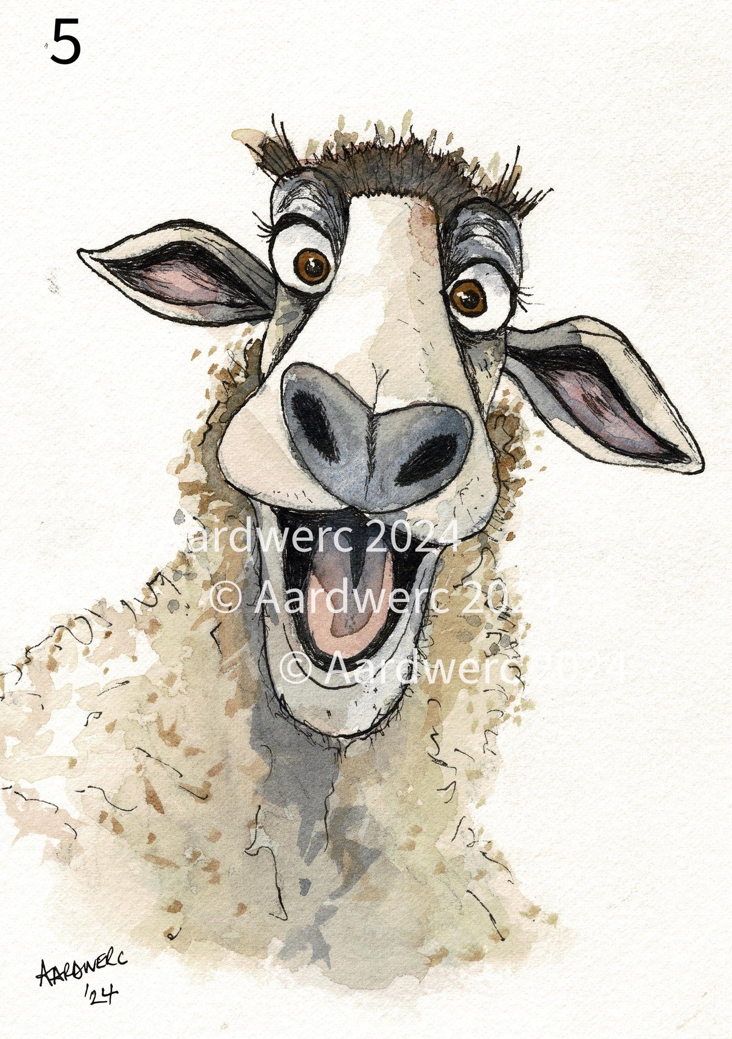 Cute Sheep Caricature Watercolour Prints