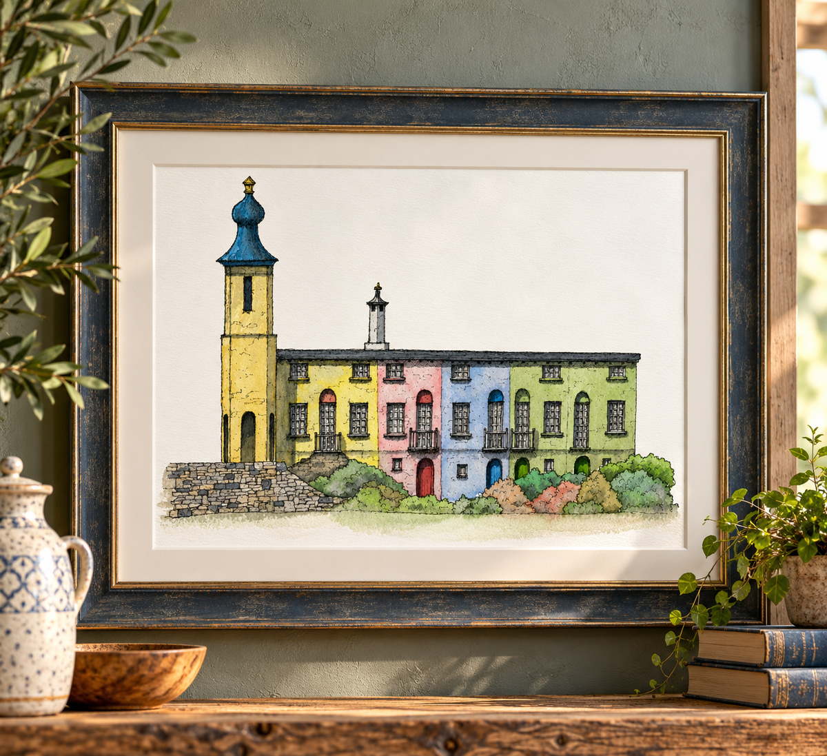 Welsh Quirky caricature style prints of Portmeirion Wales Digital Download