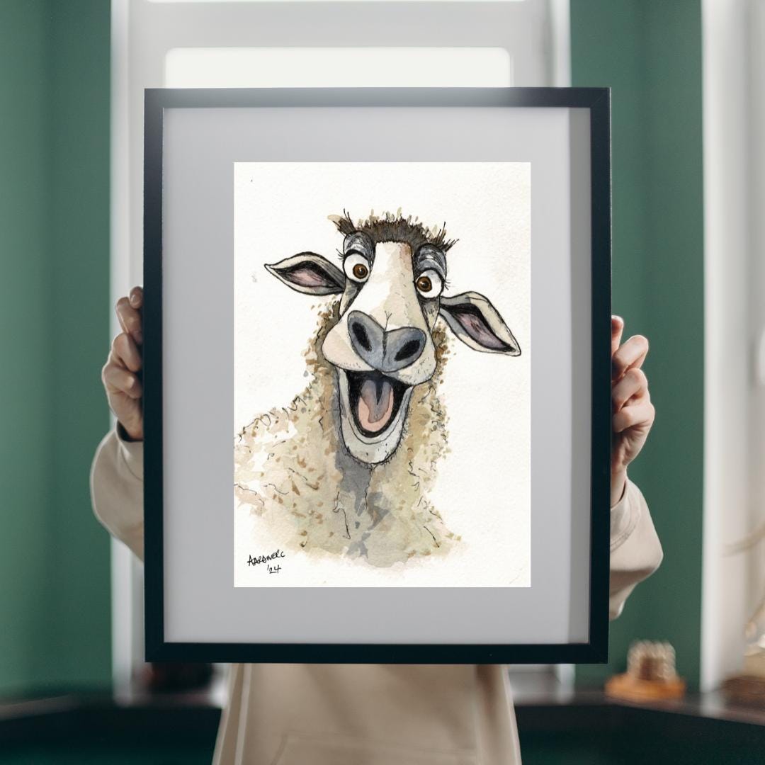 Cute Sheep Caricature Watercolour Prints