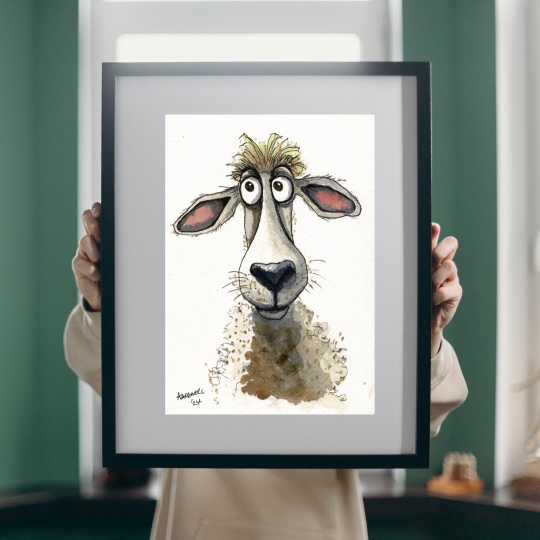 Cute Sheep Caricature Watercolour Prints