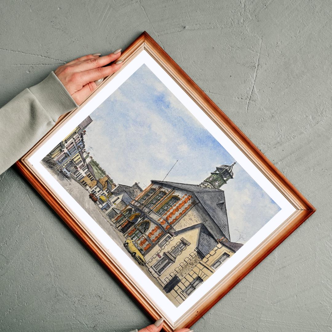 Street Watercolour Painting High Street Lampeter Digital Download