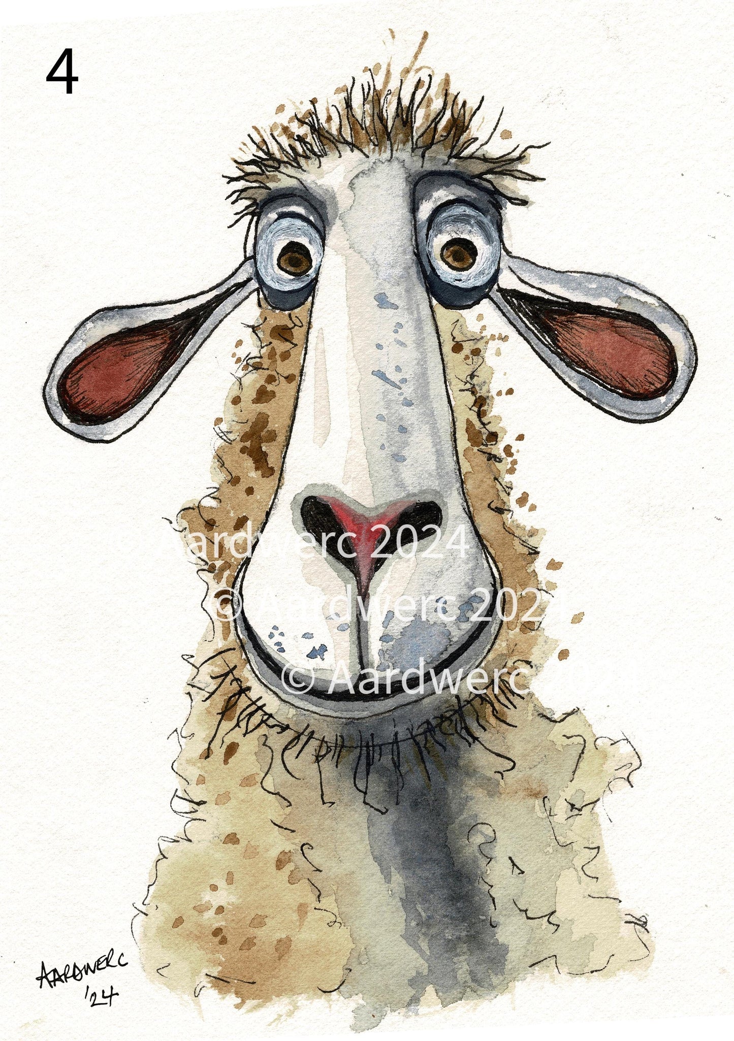 Cute Sheep Caricature Watercolour Prints