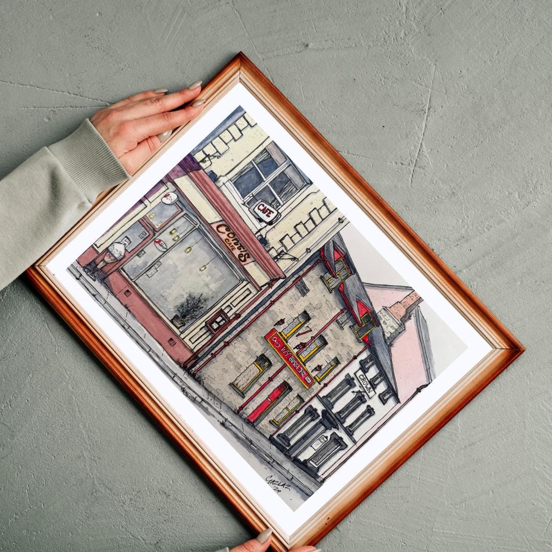 Street Watercolour Painting High Street Lampeter Digital Download