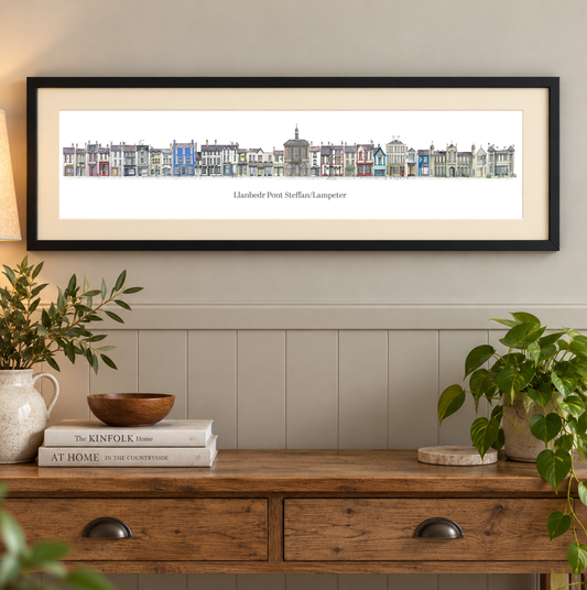 Quirky Painting of Pubs and Shops in Lampeter, West Wales