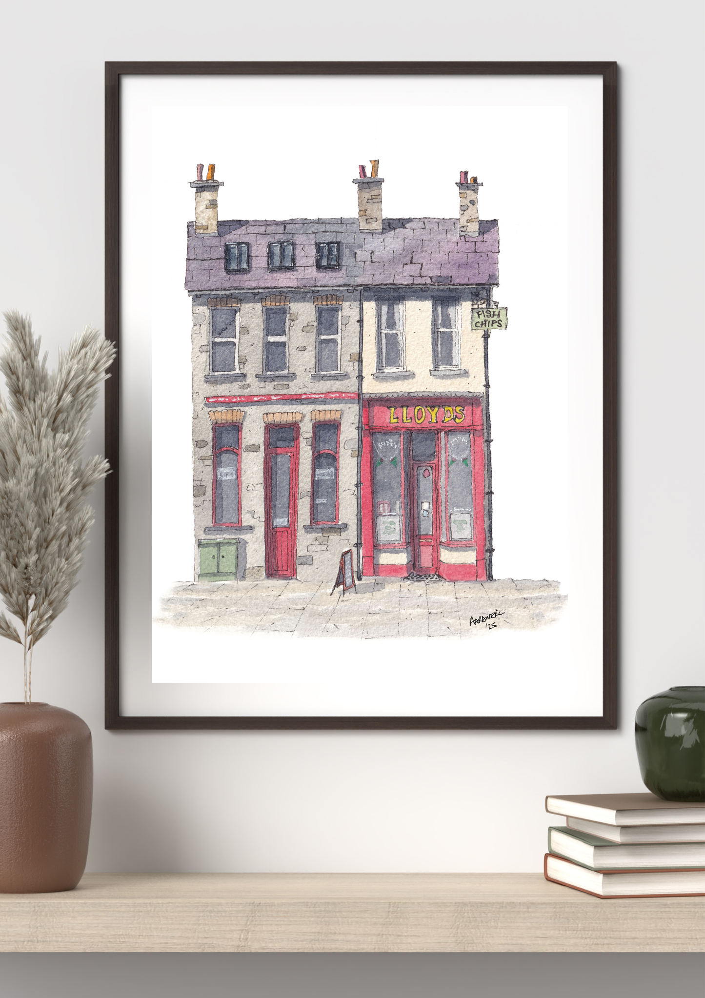 Quirky Painting of Lloyds Fish & Chip Shop in Lampeter, West Wales