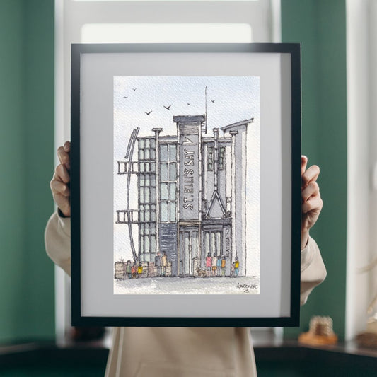 Watercolour Print of St Elli Bay Bistro, Llanelli, West Wales