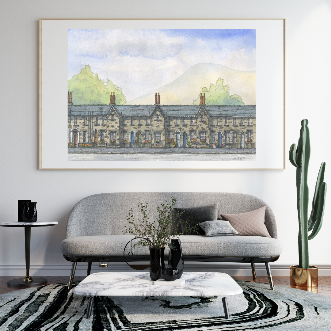 Original Watercolour of the Victorian Alms Cottages, Defynnog, Brecon, Powys
