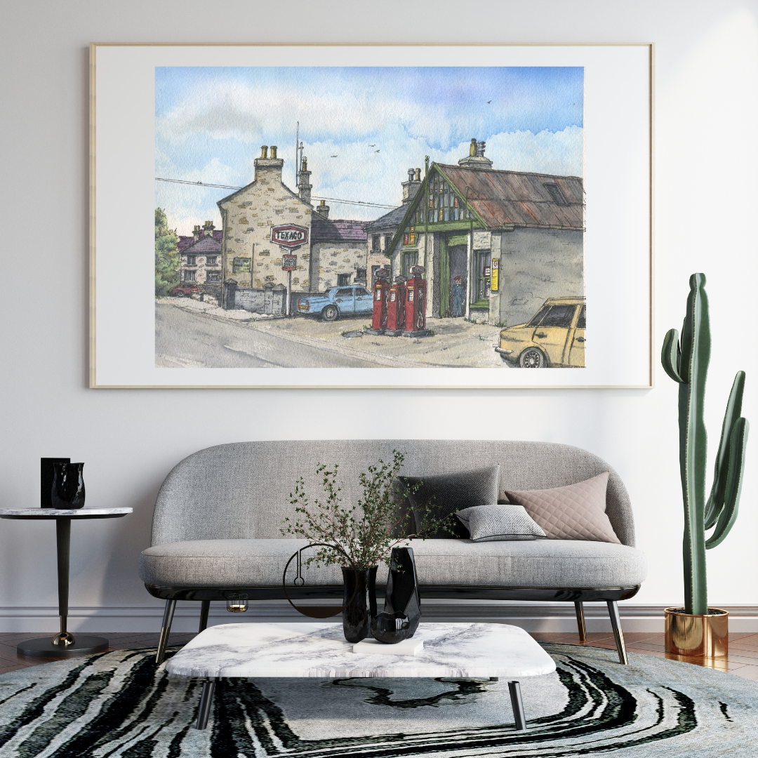 Original Water colour of Garej Beer / Beer Garage, High Street, St Davids