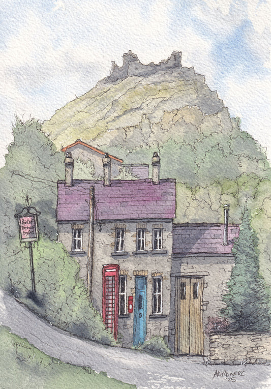 Watercolour Print of Trapp & Carreg Cennen Castle, Llandeilo, West Wales