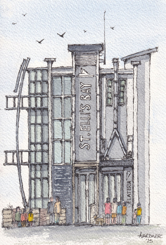 Watercolour Print of St Elli Bay Bistro, Llanelli, West Wales