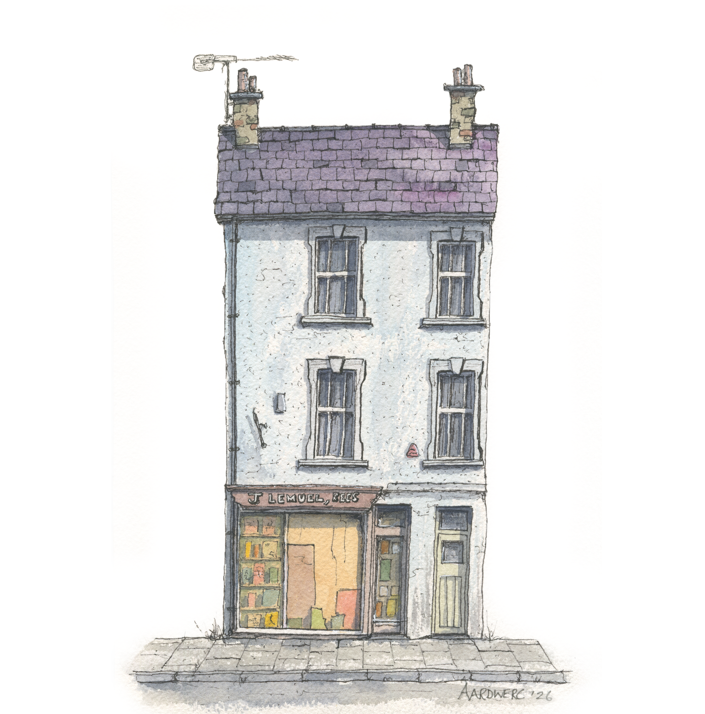 Quirky Painting of J Lemuel Rees in Lampeter, West Wales