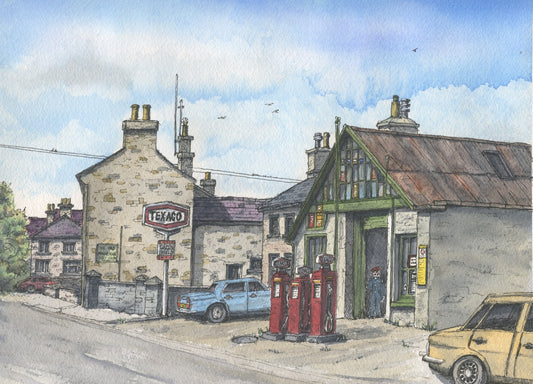 Original Water colour of Garej Beer / Beer Garage, High Street, St Davids