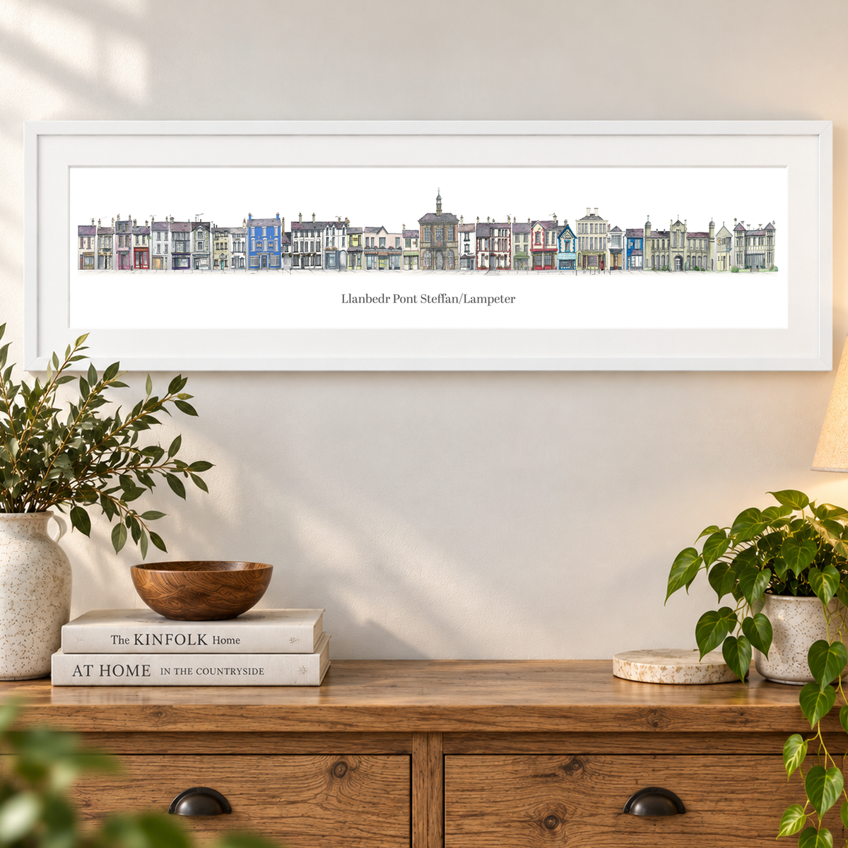 Quirky Painting of Pubs and Shops in Lampeter, West Wales
