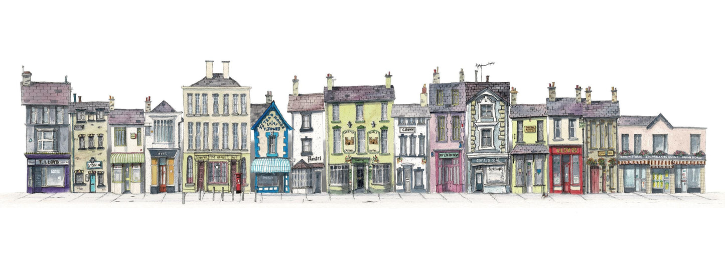Quirky Watercolour Print of Pubs and Shop in Lampeter, West Wales