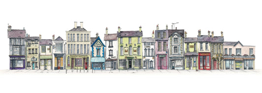 Quirky Watercolour Print of Pubs and Shop in Lampeter, West Wales