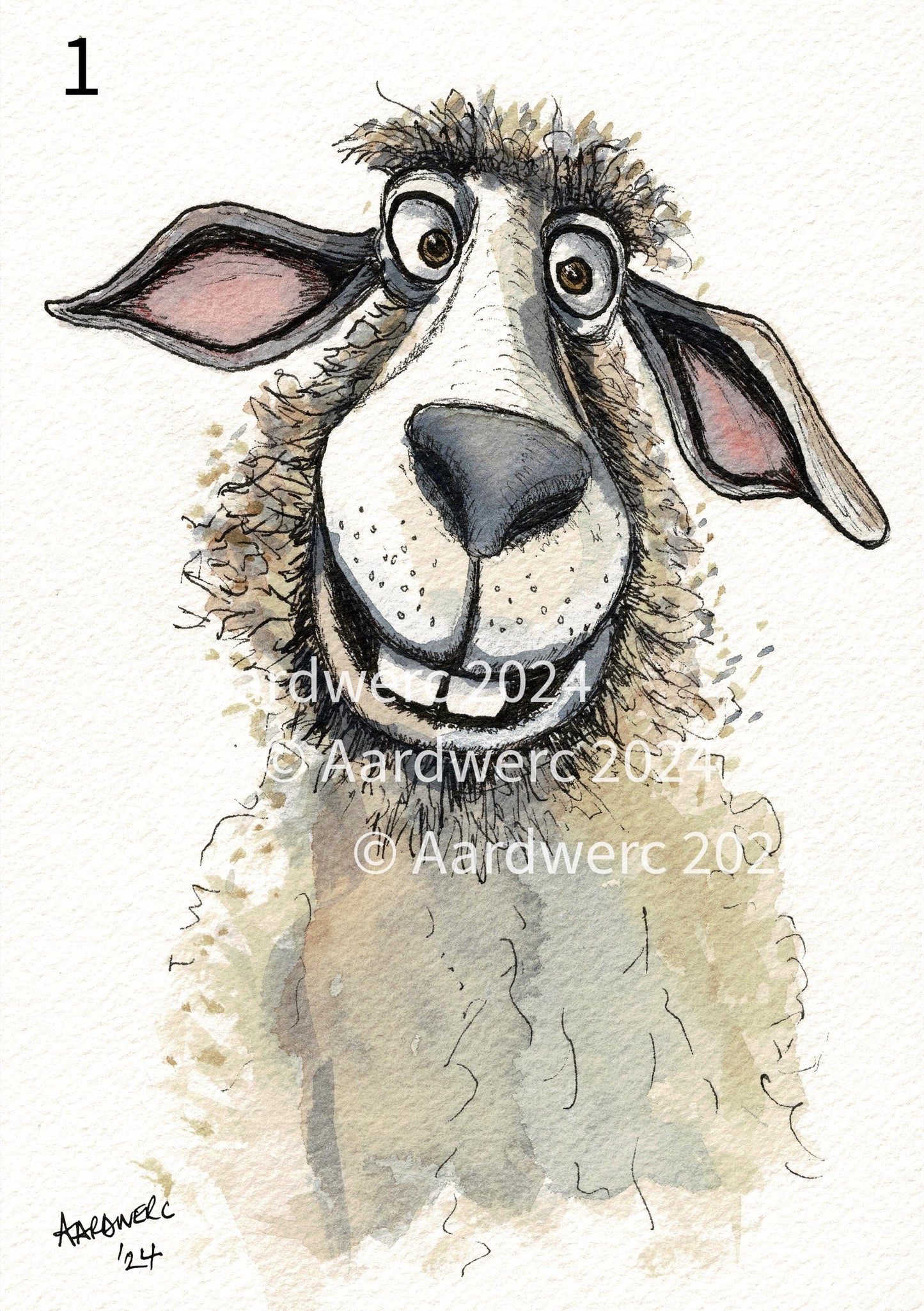 Cute Sheep Caricature Watercolour Prints