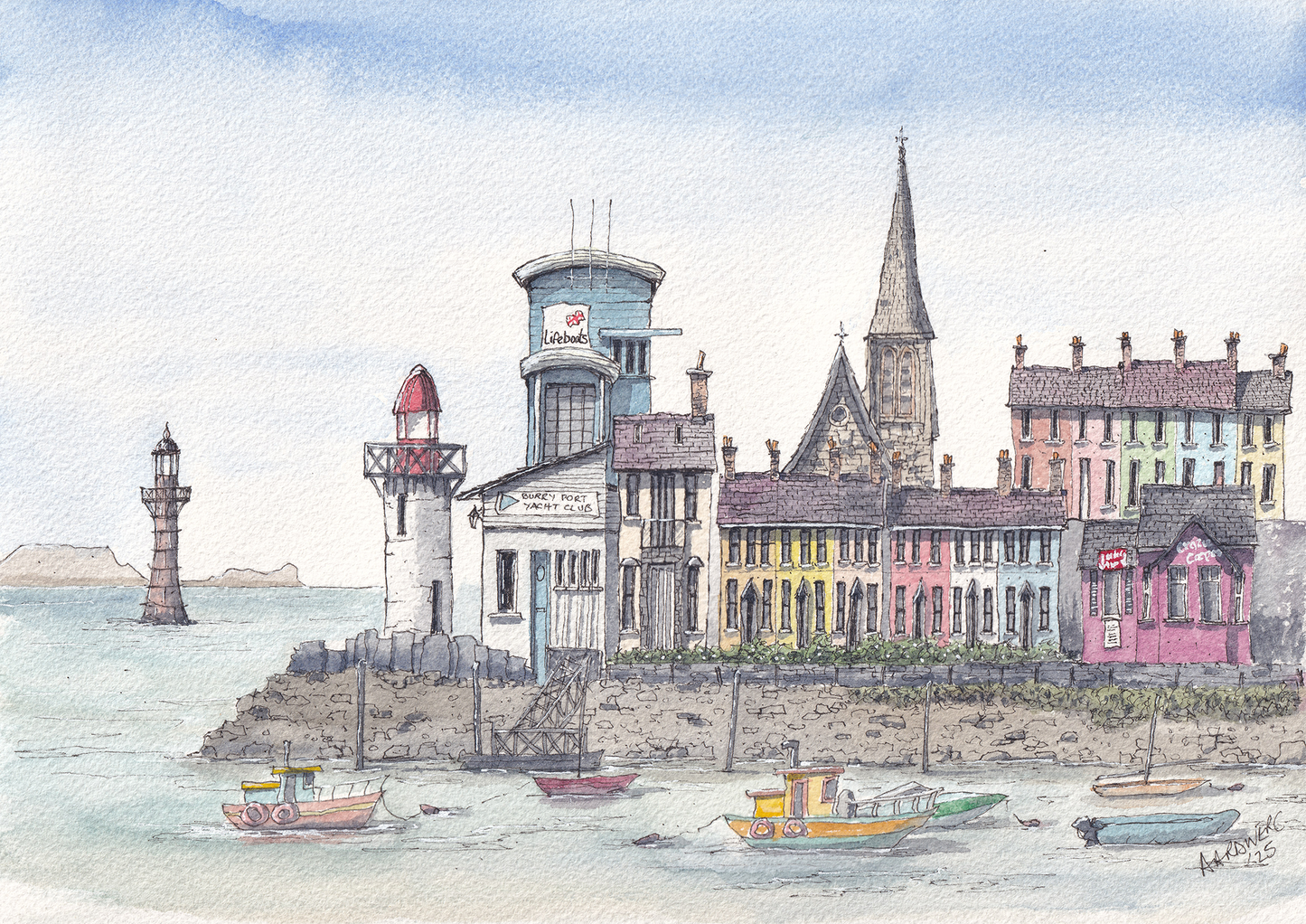 Original A4 Watercolour Painting of Burry Port Harbour, West Wales