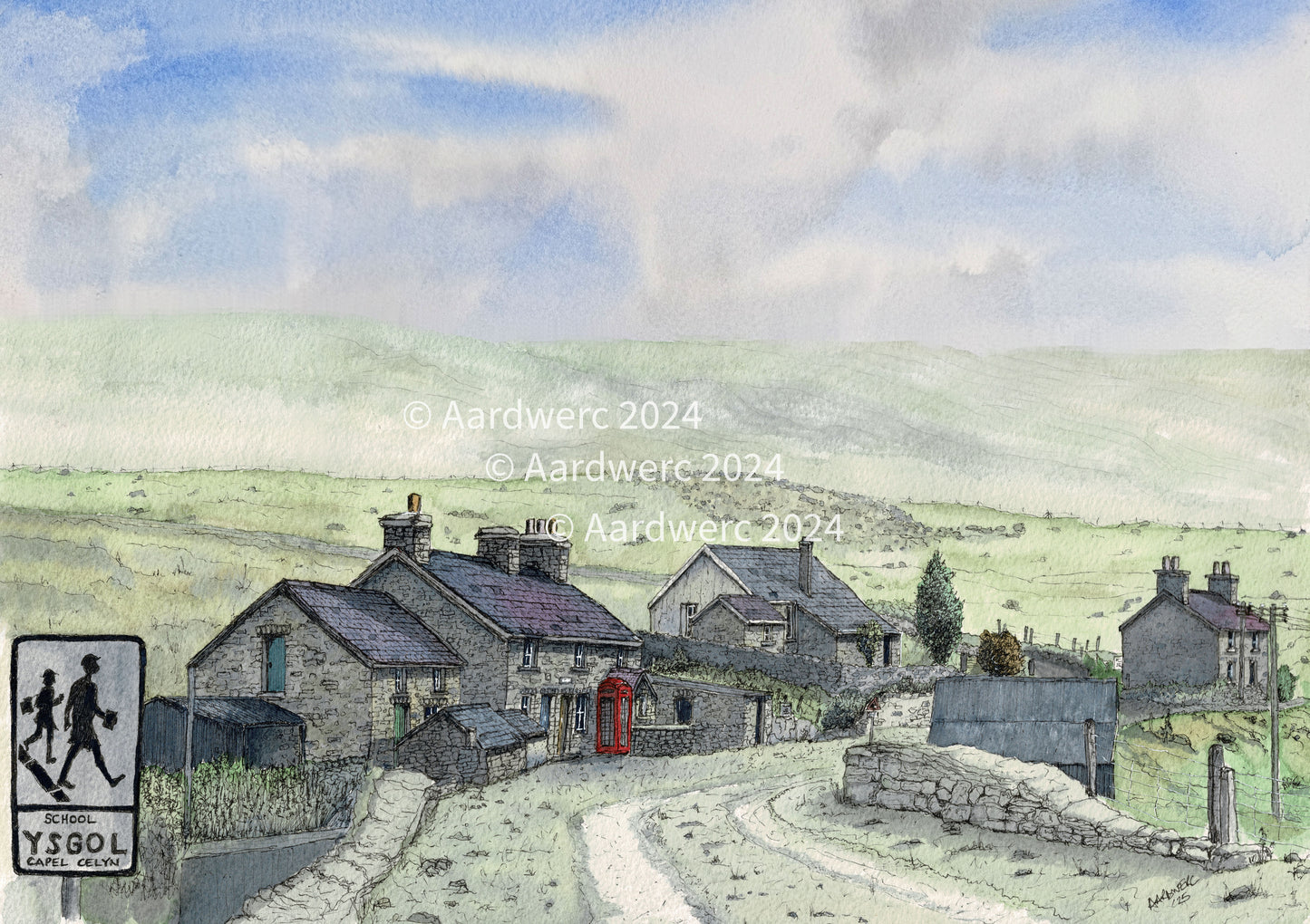 Original A3 Watercolour painting of Capel Celyn, North Wales