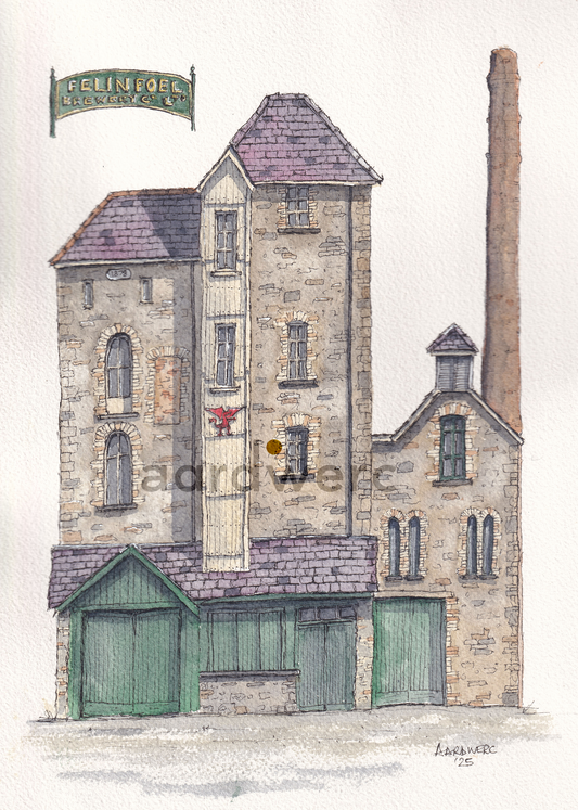 Watercolour Print of the Felinfoel Brewery, Llanelli, West Wales