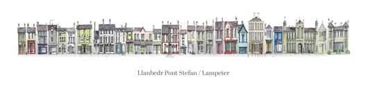 Quirky Watercolour Print of Pubs and Shops in Lampeter, West Wales