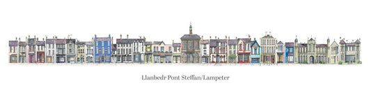 Quirky Painting of Pubs and Shops in Lampeter, West Wales