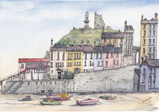 Original A4 Watercolour Painting of Tenby Harbour, West Wales