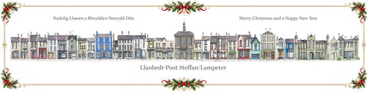 Christmas Quirky Print of Pubs and Shops in Lampeter, West Wales