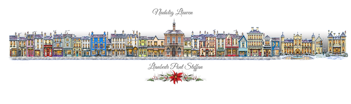 Christmas Quirky Print of Pubs and Shops in Lampeter, West Wales